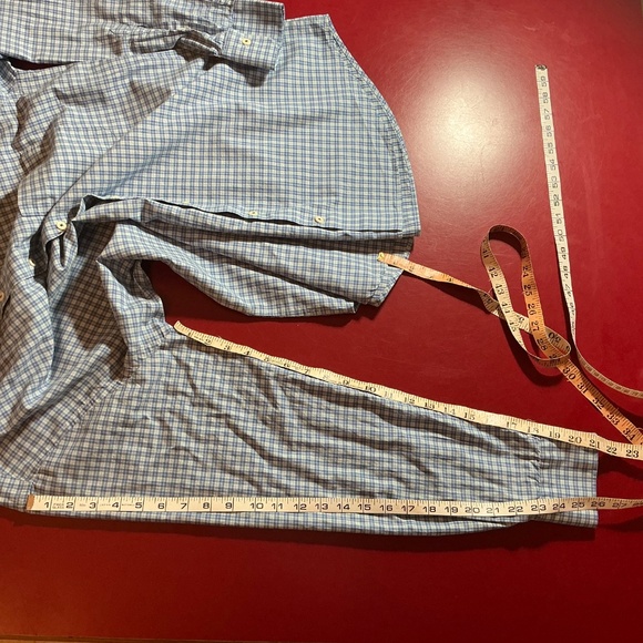 Peter Millar Mens L Plaid Dress Shirt Blue Tan Check 100% Cotton Button Down top - Picture 7 of 14